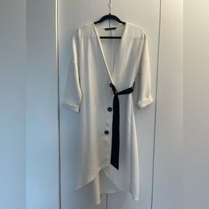Minimalist White Dress with Black Belt